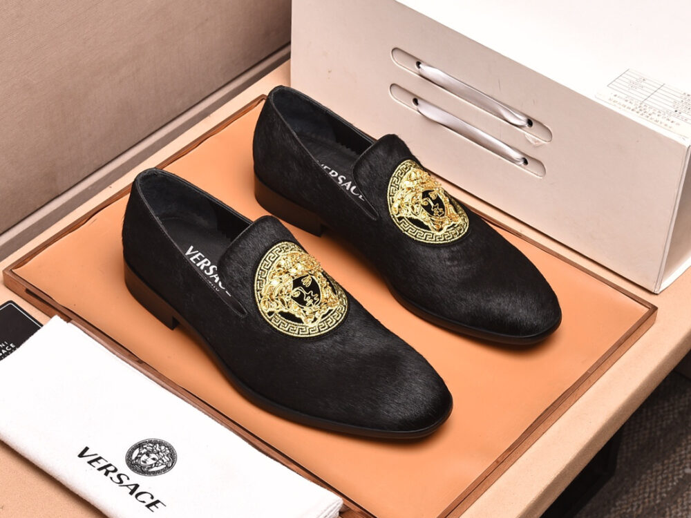 VERSACE Solid Black Casual Leather Shoes