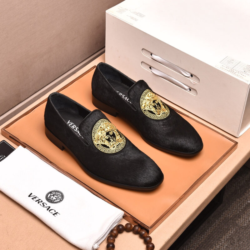 VERSACE Solid Black Casual Leather Shoes