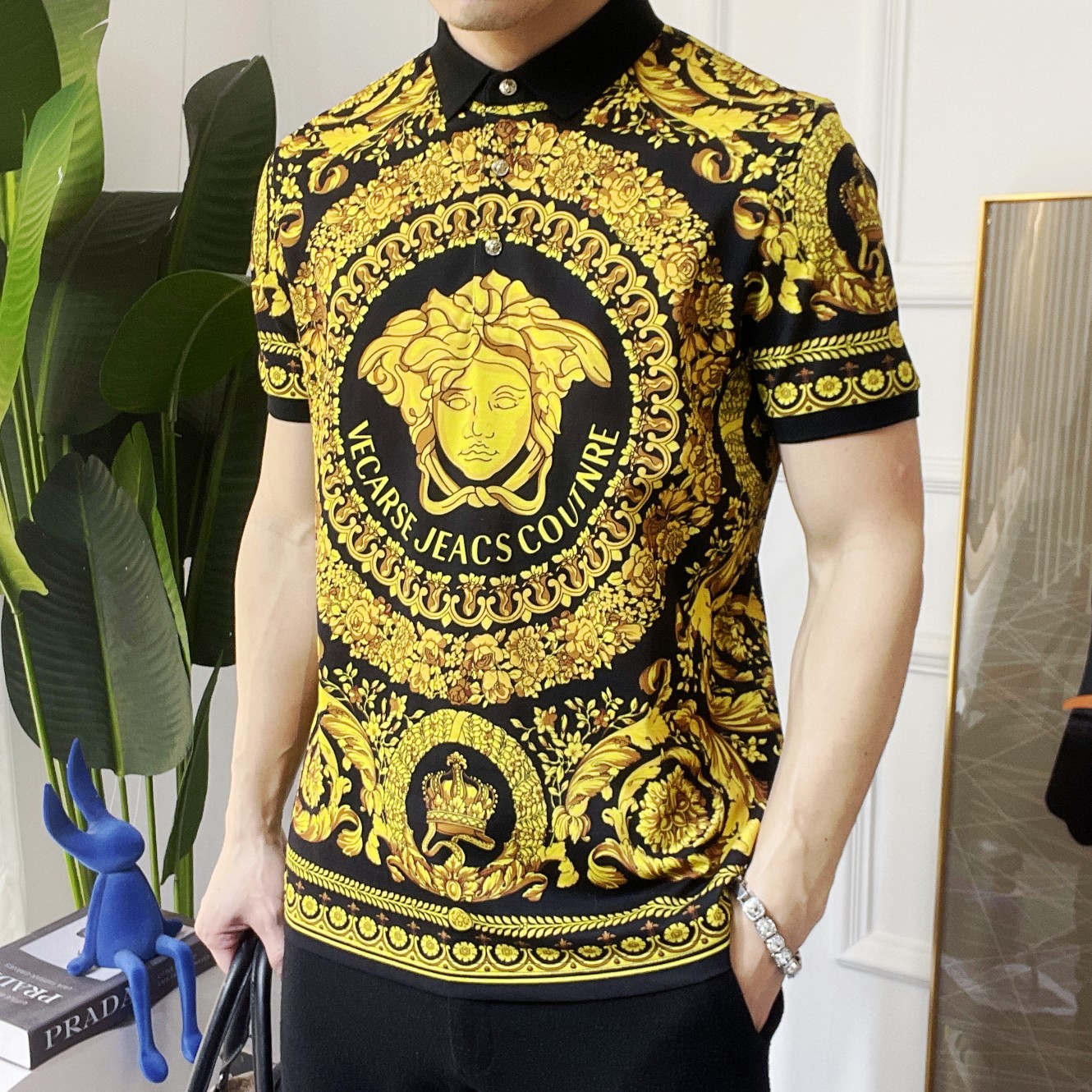 VERSACE Black & Yellow Casual Short-Sleeve T-Shirt - Image 6