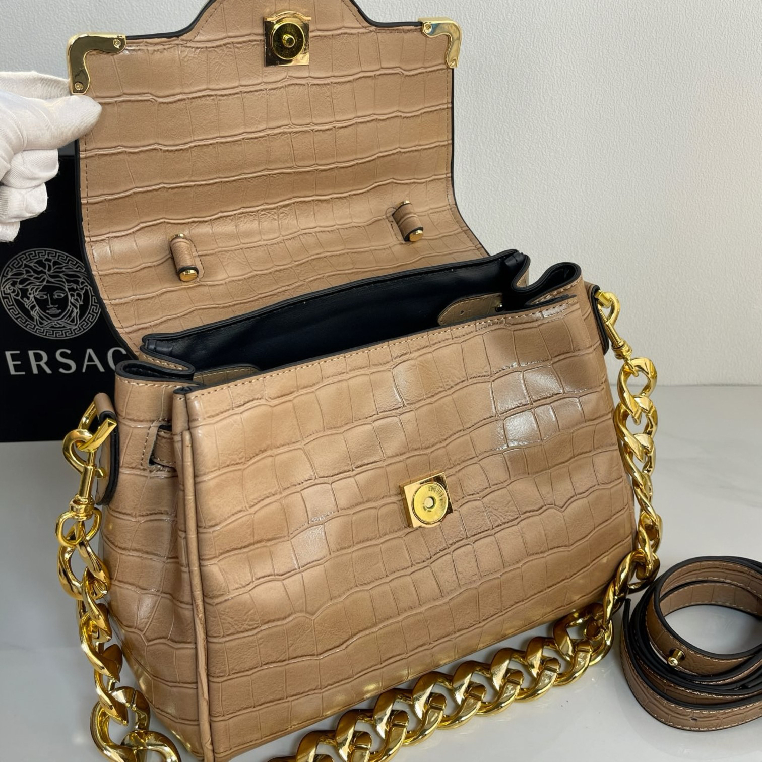 VERSACE Crocodile leather crossbody bag - Image 7