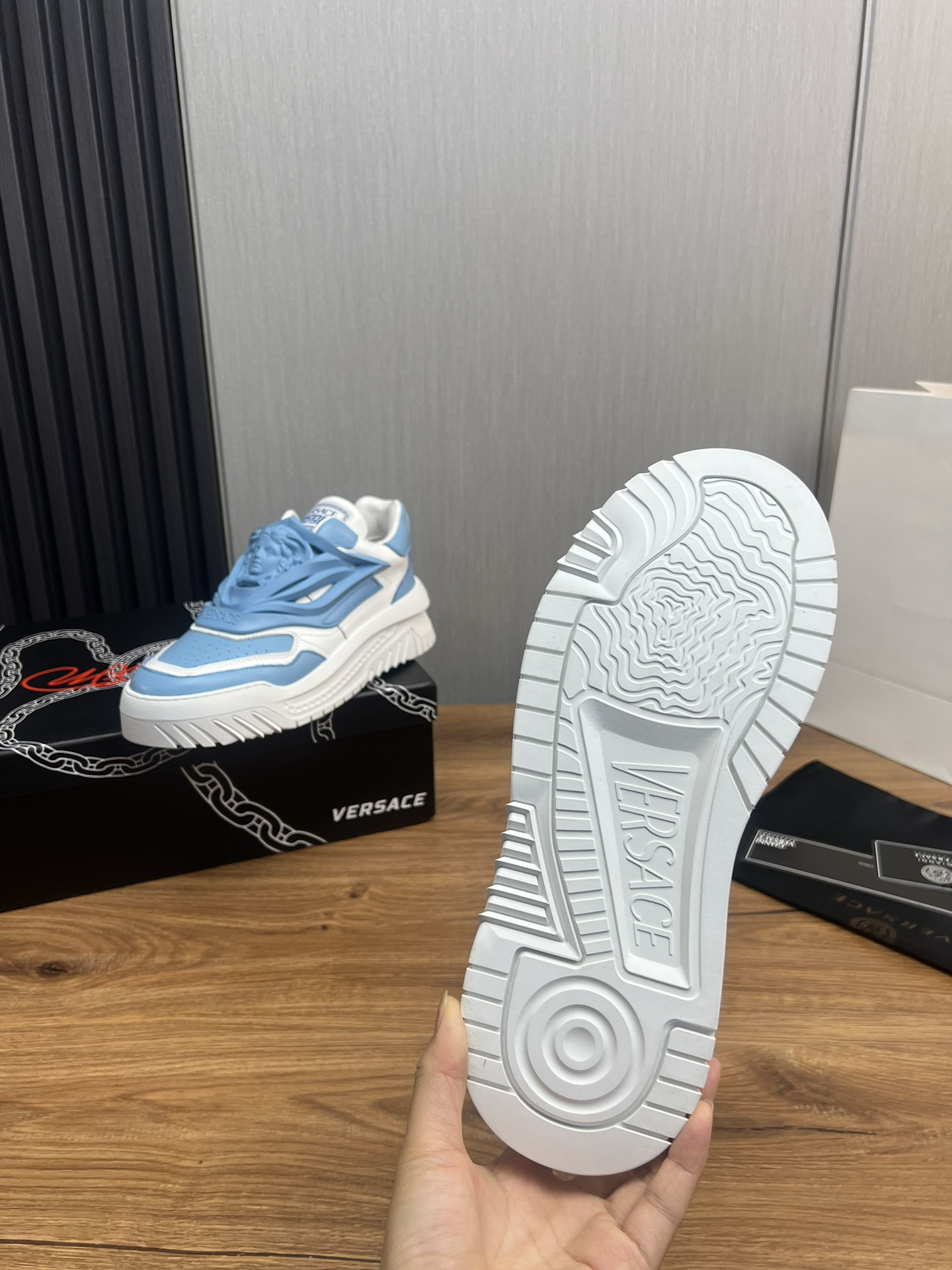 VERSACE Sky blue & White Casual Shoes - Image 3